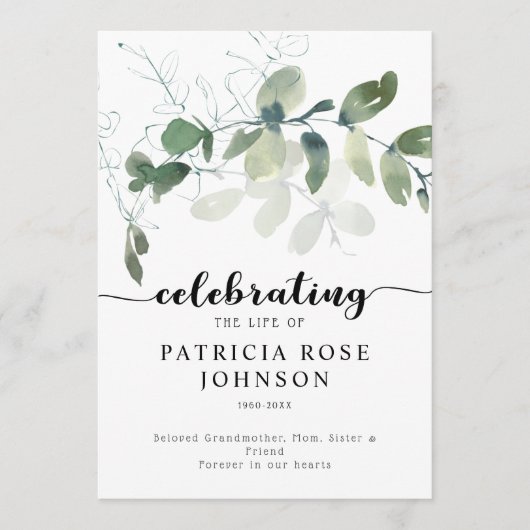 Eucalyptus Celebrating the Life of Funeral Program Programmakaart (Voorkant)
