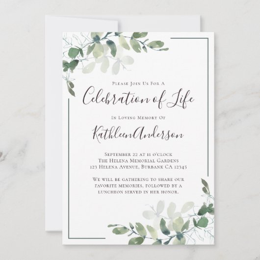 Eucalyptus Celebration of Life Kaart (Voorkant)