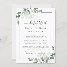 Eucalyptus Celebration of Life Memorial Invitation Kaart