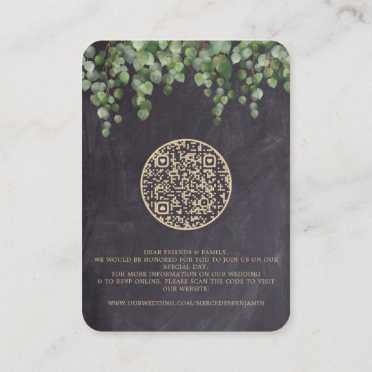Eucalyptus Chalkboard QR Code Weddenschap Visitekaartje (Achterkant)