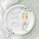Eucalyptus Champagne Bridal Shower Papieren Bordje<br><div class="desc">Celebrate the bride-to-be with a delightful 'Brunch & Bubbly' bridal shower theme. These paper plates feature a charming watercolor illustration of a champagne flute adorned with a soft green ribbon,  surrounded by delicate eucalyptus leaves and tiny white blossoms.</div>