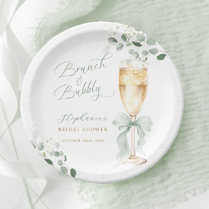 Eucalyptus Champagne Brunch & Bubbly Bruiloftsfees Papieren Bordje