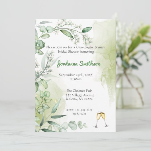 Eucalyptus Champagne Brunch Vrijgezellenfeest nodi Kaart (Staand voorkant)