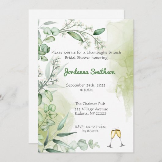 Eucalyptus Champagne Brunch Vrijgezellenfeest nodi Kaart (Voorkant / Achterkant)