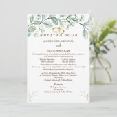 Eucalyptus/champagne Spaanse uitnodiging (Staand voorkant)