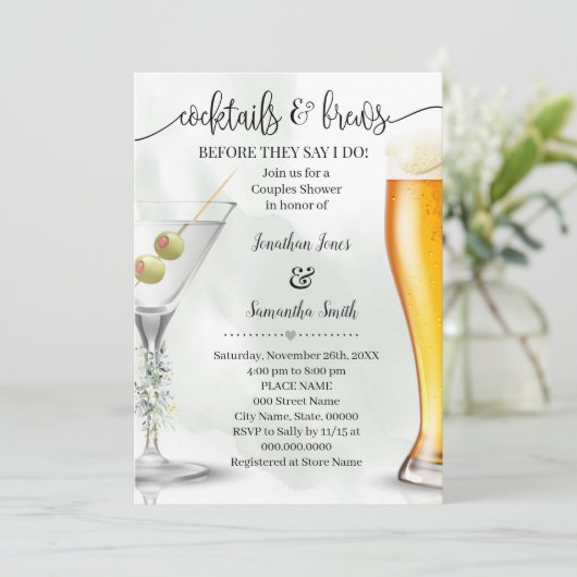 Eucalyptus Cocktails & Brews Couples Shower Kaart (Staand voorkant)