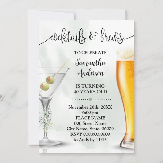 Eucalyptus Cocktails & Brews Couples Shower Kaart (Voorkant)