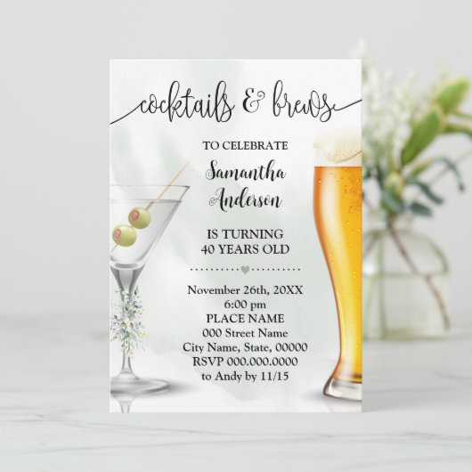 Eucalyptus Cocktails & Brews Couples Shower Kaart (Staand voorkant)