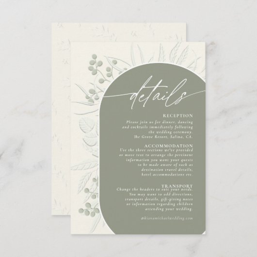 Eucalyptus Color Tones Wedding Details Grn ID901 Informatiekaartje (Voorkant / Achterkant)