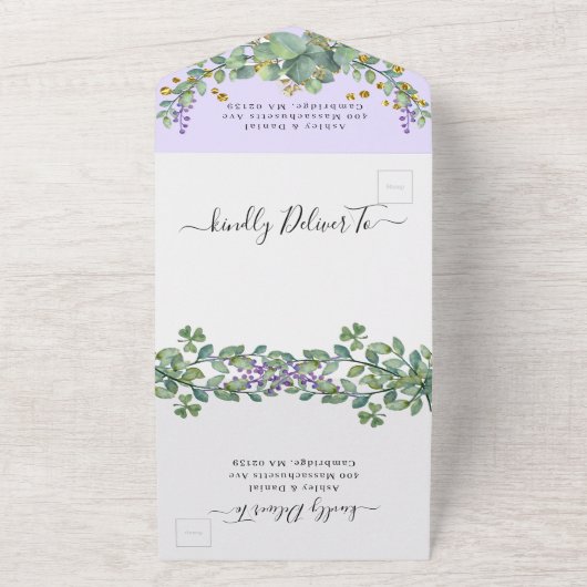 Eucalyptus Confetti Greenery Wedding All In One Uitnodiging (Buitenkant)