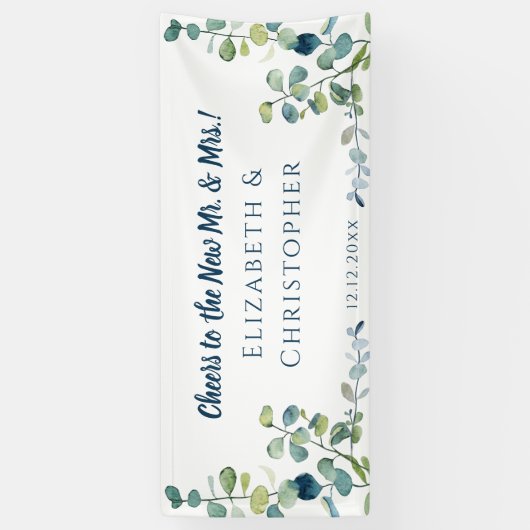 Eucalyptus Congratulations Cheers Married Wedding Spandoek (Verticaal)