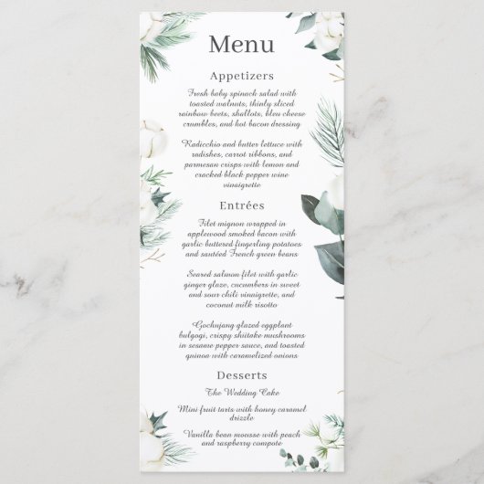 Eucalyptus Cotton | Menu White Modern Wedding (Voorkant)