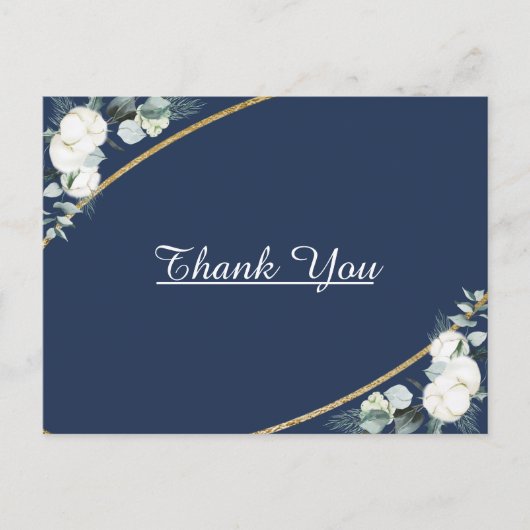 Eucalyptus Cotton | Moderne marinebruiloft bedankt Briefkaart (Voorkant)