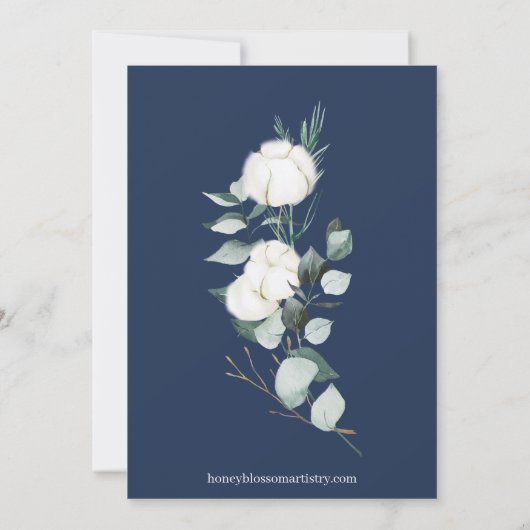 Eucalyptus Cotton | Moderne marinebruiloft Save The Date (Achterkant)