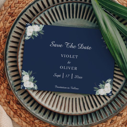 Eucalyptus Cotton | Moderne marinebruiloft Save The Date