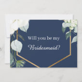 Eucalyptus Cotton Navy Modern Bridesmaid Voorstel Kaart (Voorkant)