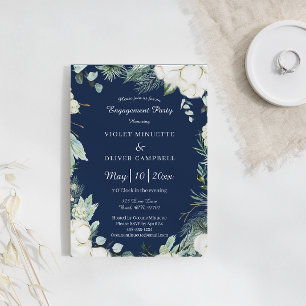 Eucalyptus Cotton   Navy Modern Engagement Party Kaart
