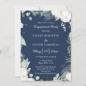 Eucalyptus Cotton | Navy Modern Engagement Party Kaart (Voorkant)