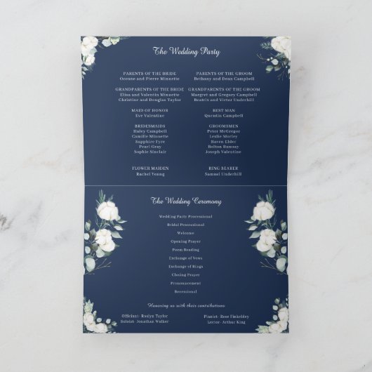 Eucalyptus Cotton | Navy Modern Folded Wedding Programma (Binnen)