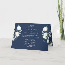 Eucalyptus Cotton | Navy Modern Folded Wedding Programma