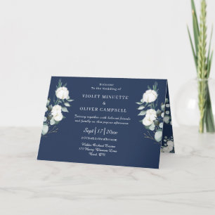 Eucalyptus Cotton   Navy Modern Folded Wedding Programma