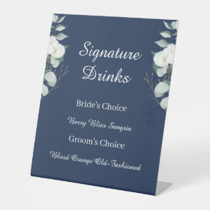 Eucalyptus Cotton Navy Modern Signature Drinken Reclamebord Met Voetstuk