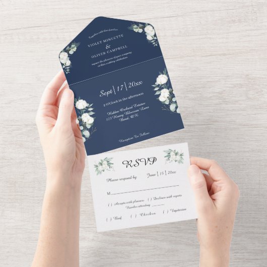 Eucalyptus Cotton | Navy Modern v2 All In One Uitnodiging (Afscheurbaar)