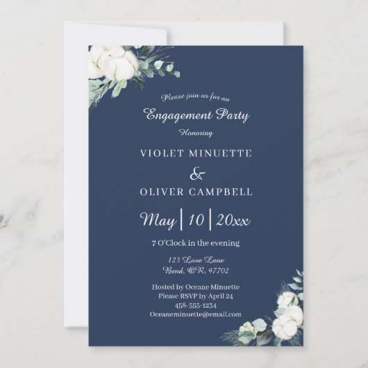 Eucalyptus Cotton Navy Modern v2 Engagement Party Kaart (Voorkant)