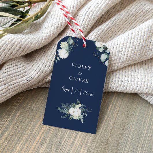 Eucalyptus Cotton | Navy Modern v2 Wedding Gift Ta Cadeaulabel