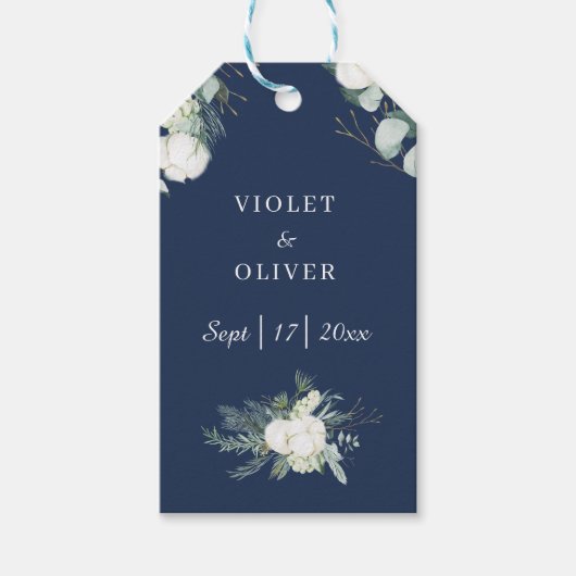 Eucalyptus Cotton | Navy Modern v2 Wedding Gift Ta Cadeaulabel (Voorkant)