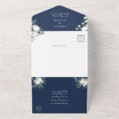 Eucalyptus Cotton | Navy Modern White RSVP All In One Uitnodiging (Buitenkant)
