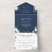 Eucalyptus Cotton | Navy Modern White RSVP All In One Uitnodiging (Binnen)