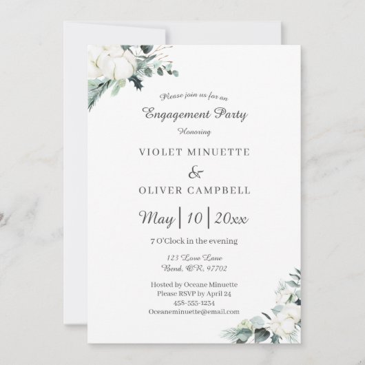 Eucalyptus Cotton White Modern v2 Engagement Party Kaart (Voorkant)