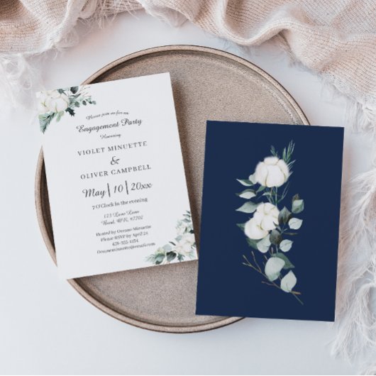 Eucalyptus Cotton White Modern v2 Engagement Party Kaart