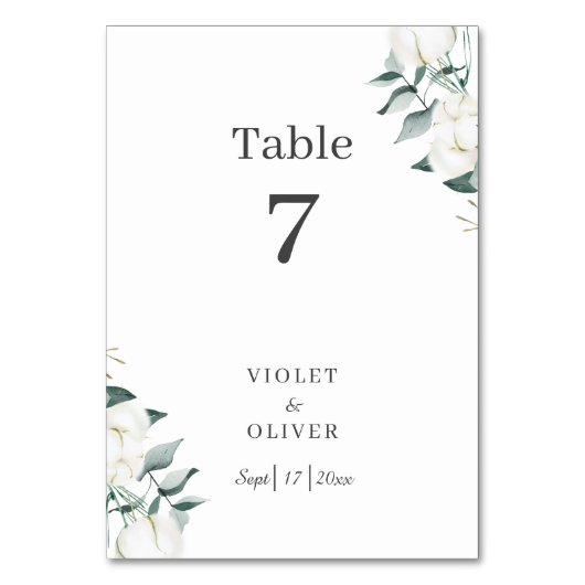Eucalyptus Cotton | White Modern v2 Table Number Kaart (Achterkant)