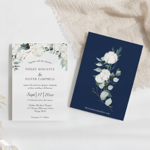 Eucalyptus Cotton   White Modern v3 Wedding Kaart