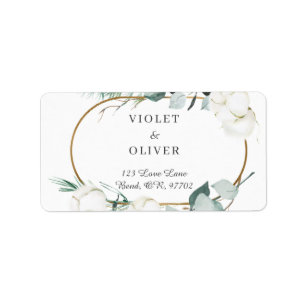 Eucalyptus Cotton   White Modern Wedding Address Etiket