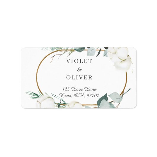 Eucalyptus Cotton | White Modern Wedding Address Etiket (Voorkant)
