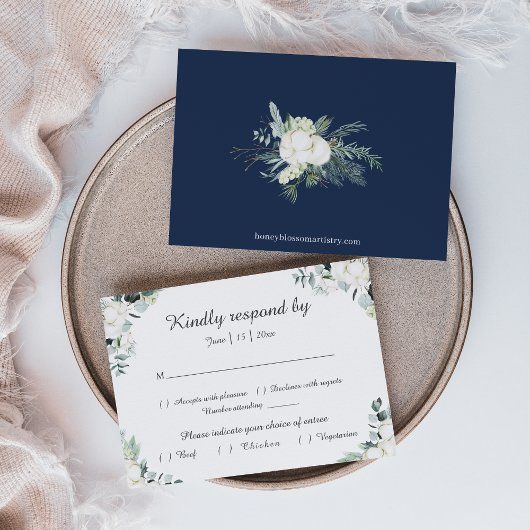 Eucalyptus Cotton | White Modern Wedding RSVP Card Kaartje