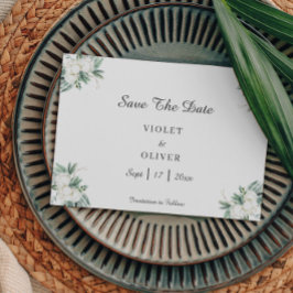 Eucalyptus Cotton | Witte moderne bruiloft Save The Date
