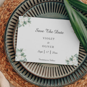 Eucalyptus Cotton   Witte moderne bruiloft Save The Date
