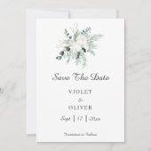 Eucalyptus Cotton | Witte moderne bruiloft Save The Date (Voorkant)