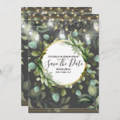 Eucalyptus country garden string licht grijs goud save the date (Voorkant / Achterkant)