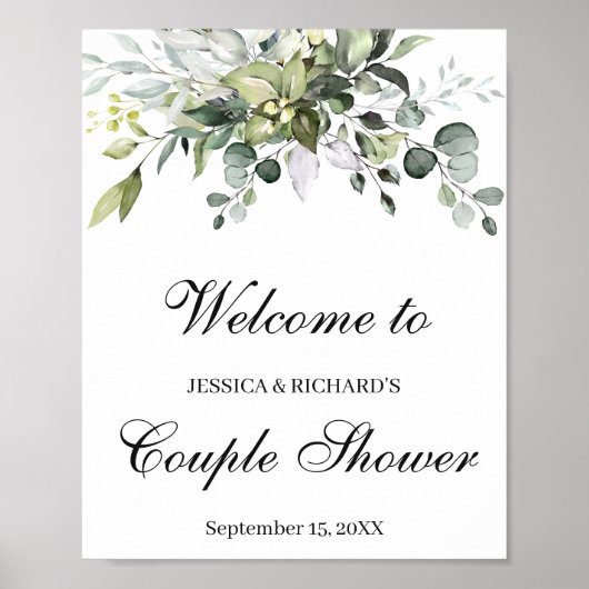 Eucalyptus Couple Shower Welkome Poster Sign (Voorkant)
