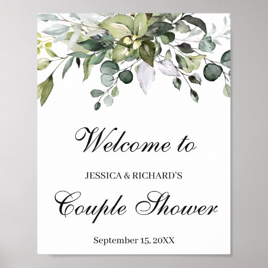 Eucalyptus Couple Shower Welkome Poster Sign (Voorkant)