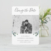 Eucalyptus Crest Aquarel Foto Datum wijzigen Aankondiging (Staand voorkant)