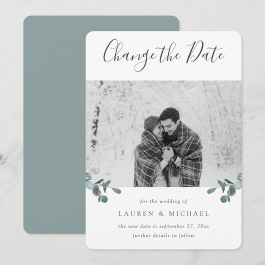 Eucalyptus Crest Aquarel Foto Wijzig de datum Aankondiging (Voorkant / Achterkant)