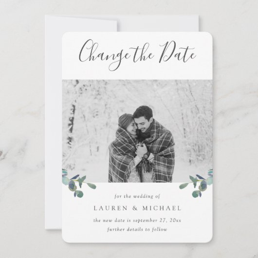 Eucalyptus Crest Aquarel Foto Wijzig de datum Aankondiging (Voorkant)