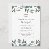 Eucalyptus Crest | Green Leaves Gold Bat Mitzvah Kaart (Voorkant)