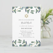 Eucalyptus Crest | Green Leaves Gold Bat Mitzvah Kaart (Staand voorkant)